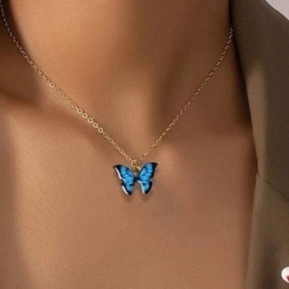One Piece Random Color Enamel Butterfly ”Make a Wish” Necklace On Quote Card NEW - Picture 1 of 6